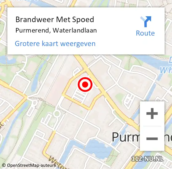 Locatie op kaart van de 112 melding: Brandweer Met Spoed Naar Purmerend, Waterlandlaan op 4 december 2022 15:57