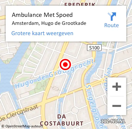 Locatie op kaart van de 112 melding: Ambulance Met Spoed Naar Amsterdam, Hugo de Grootkade op 4 december 2022 16:11