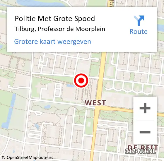 Locatie op kaart van de 112 melding: Politie Met Grote Spoed Naar Tilburg, Professor de Moorplein op 4 december 2022 16:33