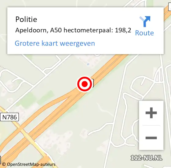Locatie op kaart van de 112 melding: Politie Apeldoorn, A50 hectometerpaal: 198,2 op 4 december 2022 16:36