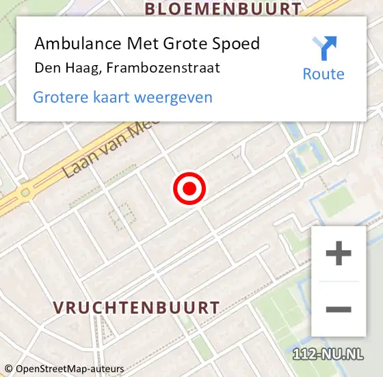 Locatie op kaart van de 112 melding: Ambulance Met Grote Spoed Naar Den Haag, Frambozenstraat op 4 december 2022 16:43