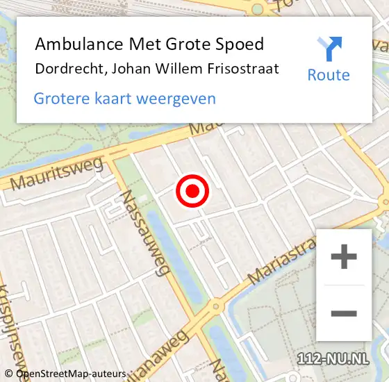 Locatie op kaart van de 112 melding: Ambulance Met Grote Spoed Naar Dordrecht, Johan Willem Frisostraat op 4 december 2022 16:58