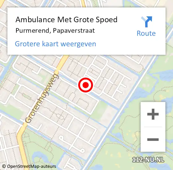 Locatie op kaart van de 112 melding: Ambulance Met Grote Spoed Naar Purmerend, Papaverstraat op 4 december 2022 16:58