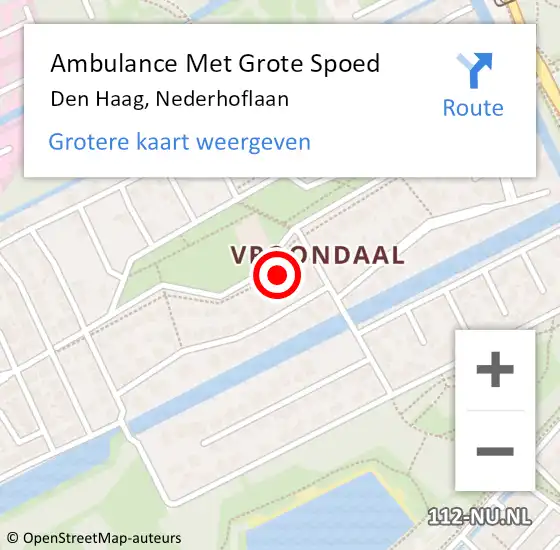Locatie op kaart van de 112 melding: Ambulance Met Grote Spoed Naar Den Haag, Nederhoflaan op 4 december 2022 17:01