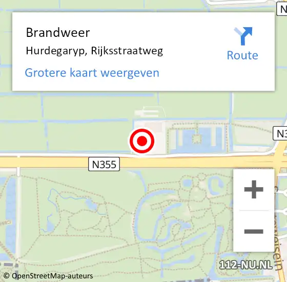 Locatie op kaart van de 112 melding: Brandweer Hurdegaryp, Rijksstraatweg op 4 december 2022 17:15