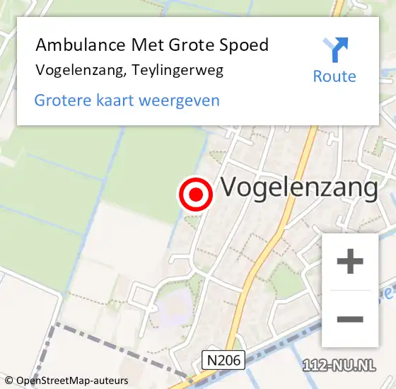 Locatie op kaart van de 112 melding: Ambulance Met Grote Spoed Naar Vogelenzang, Teylingerweg op 4 december 2022 17:16