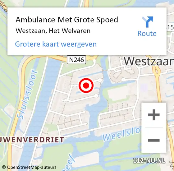 Locatie op kaart van de 112 melding: Ambulance Met Grote Spoed Naar Westzaan, Het Welvaren op 4 december 2022 17:36