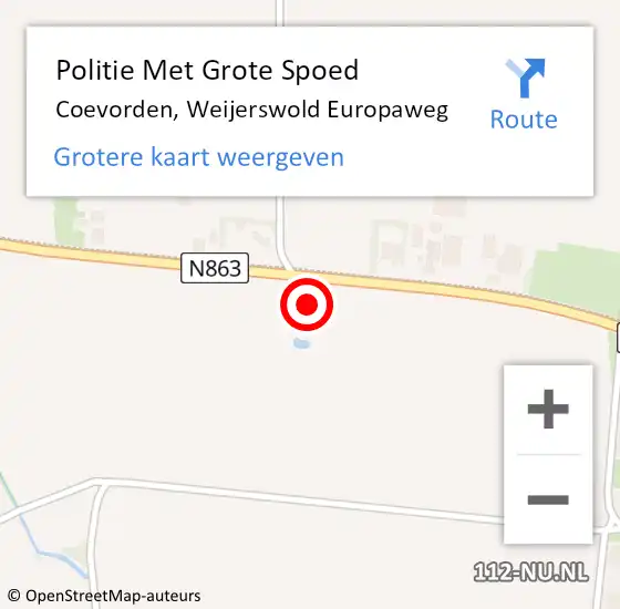 Locatie op kaart van de 112 melding: Politie Met Grote Spoed Naar Coevorden, Weijerswold Europaweg op 4 december 2022 17:58