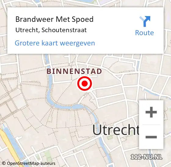 Locatie op kaart van de 112 melding: Brandweer Met Spoed Naar Utrecht, Schoutenstraat op 4 december 2022 18:12