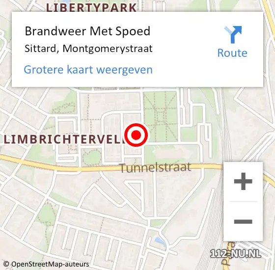 Locatie op kaart van de 112 melding: Brandweer Met Spoed Naar Sittard, Montgomerystraat op 4 december 2022 18:40