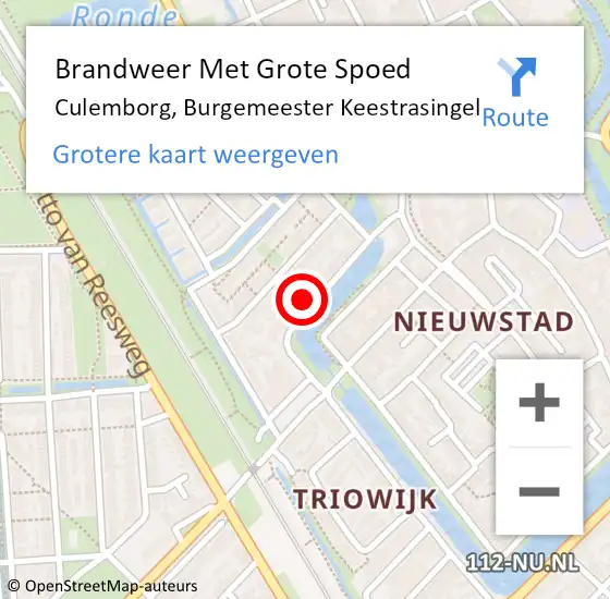 Locatie op kaart van de 112 melding: Brandweer Met Grote Spoed Naar Culemborg, Burgemeester Keestrasingel op 4 december 2022 18:42