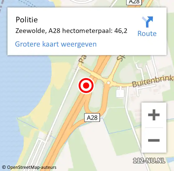 Locatie op kaart van de 112 melding: Politie Zeewolde, A28 hectometerpaal: 46,2 op 4 december 2022 18:59