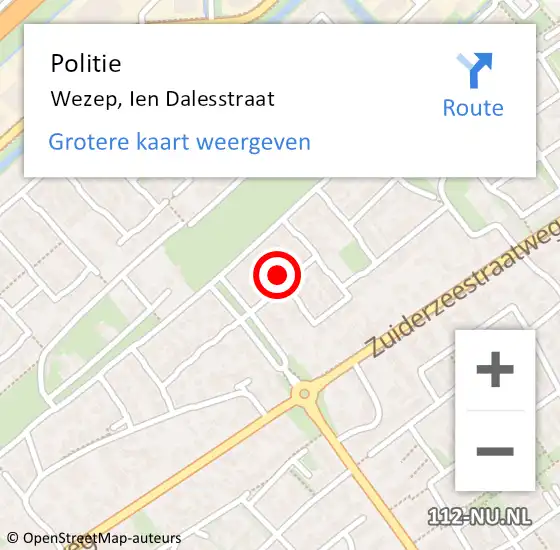 Locatie op kaart van de 112 melding: Politie Wezep, Ien Dalesstraat op 4 december 2022 19:18