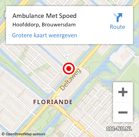 Locatie op kaart van de 112 melding: Ambulance Met Spoed Naar Hoofddorp, Brouwersdam op 4 december 2022 19:19