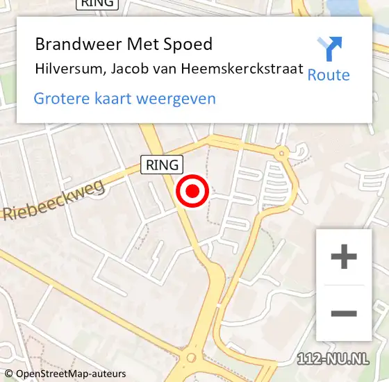 Locatie op kaart van de 112 melding: Brandweer Met Spoed Naar Hilversum, Jacob van Heemskerckstraat op 4 december 2022 19:21