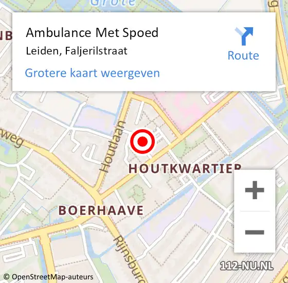 Locatie op kaart van de 112 melding: Ambulance Met Spoed Naar Leiden, Faljerilstraat op 4 december 2022 19:21