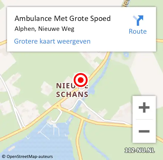 Locatie op kaart van de 112 melding: Ambulance Met Grote Spoed Naar Alphen, Nieuwe Weg op 4 december 2022 19:27