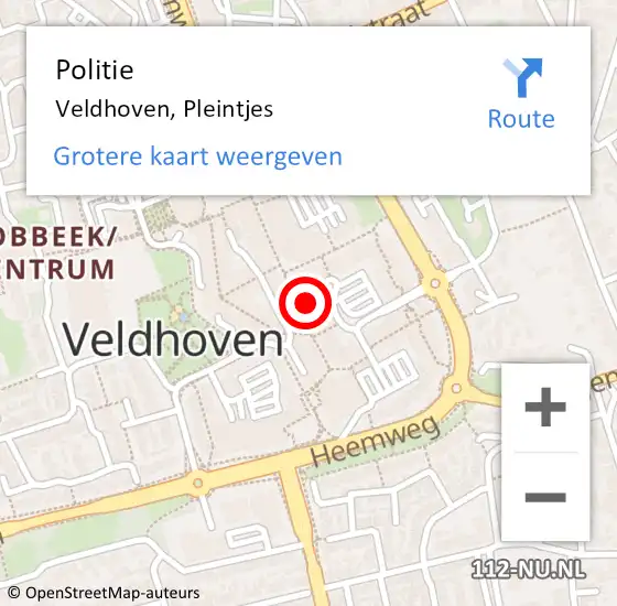 Locatie op kaart van de 112 melding: Politie Veldhoven, Pleintjes op 4 december 2022 19:29