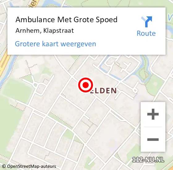 Locatie op kaart van de 112 melding: Ambulance Met Grote Spoed Naar Arnhem, Klapstraat op 4 december 2022 19:34