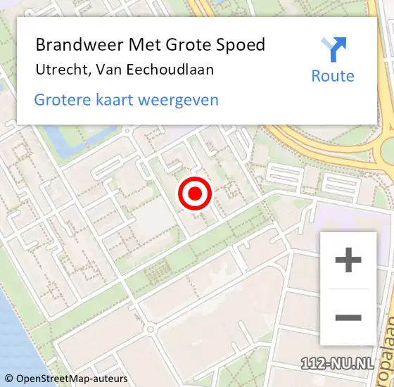 Locatie op kaart van de 112 melding: Brandweer Met Grote Spoed Naar Utrecht, Van Eechoudlaan op 4 december 2022 19:47