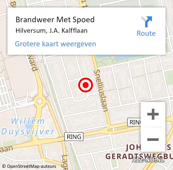 Locatie op kaart van de 112 melding: Brandweer Met Spoed Naar Hilversum, J.A. Kalfflaan op 4 december 2022 20:35