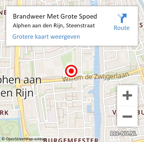 Locatie op kaart van de 112 melding: Brandweer Met Grote Spoed Naar Alphen aan den Rijn, Steenstraat op 4 december 2022 20:39