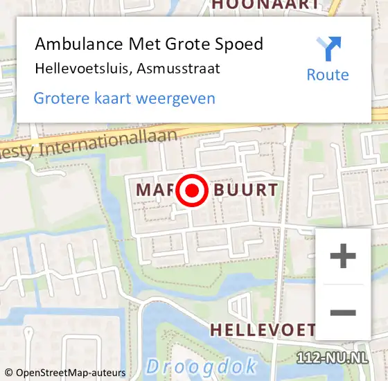 Locatie op kaart van de 112 melding: Ambulance Met Grote Spoed Naar Hellevoetsluis, Asmusstraat op 4 december 2022 20:44