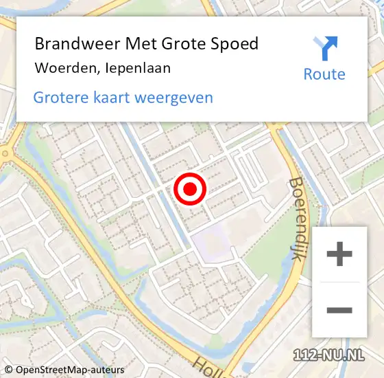 Locatie op kaart van de 112 melding: Brandweer Met Grote Spoed Naar Woerden, Iepenlaan op 4 december 2022 20:53