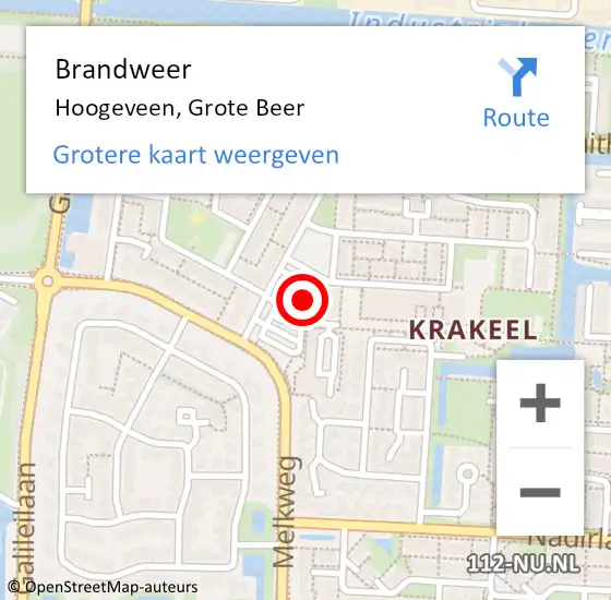 Locatie op kaart van de 112 melding: Brandweer Hoogeveen, Grote Beer op 4 december 2022 20:56
