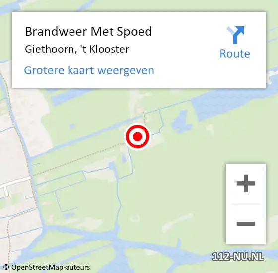 Locatie op kaart van de 112 melding: Brandweer Met Spoed Naar Giethoorn, 't Klooster op 4 december 2022 22:03