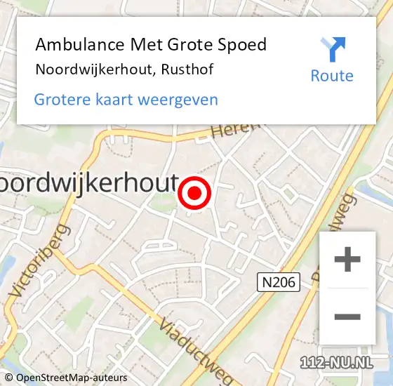 Locatie op kaart van de 112 melding: Ambulance Met Grote Spoed Naar Noordwijkerhout, Rusthof op 4 december 2022 22:04