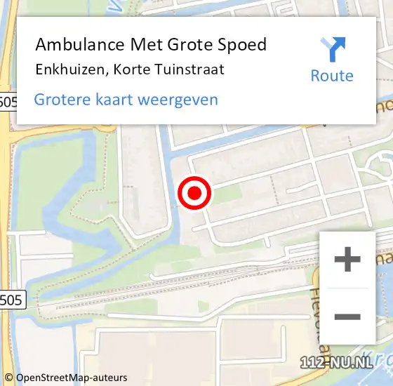 Locatie op kaart van de 112 melding: Ambulance Met Grote Spoed Naar Enkhuizen, Korte Tuinstraat op 4 december 2022 23:00