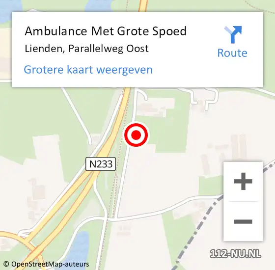 Locatie op kaart van de 112 melding: Ambulance Met Grote Spoed Naar Lienden, Parallelweg Oost op 4 december 2022 23:11