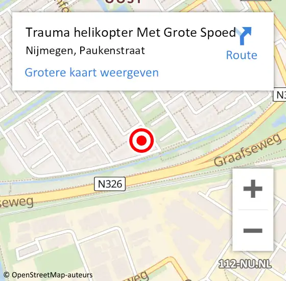 Locatie op kaart van de 112 melding: Trauma helikopter Met Grote Spoed Naar Nijmegen, Paukenstraat op 5 december 2022 00:31