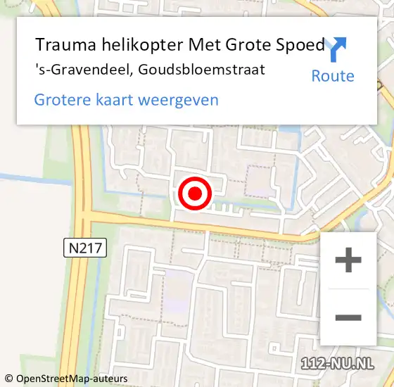 Locatie op kaart van de 112 melding: Trauma helikopter Met Grote Spoed Naar 's-Gravendeel, Goudsbloemstraat op 5 december 2022 01:17