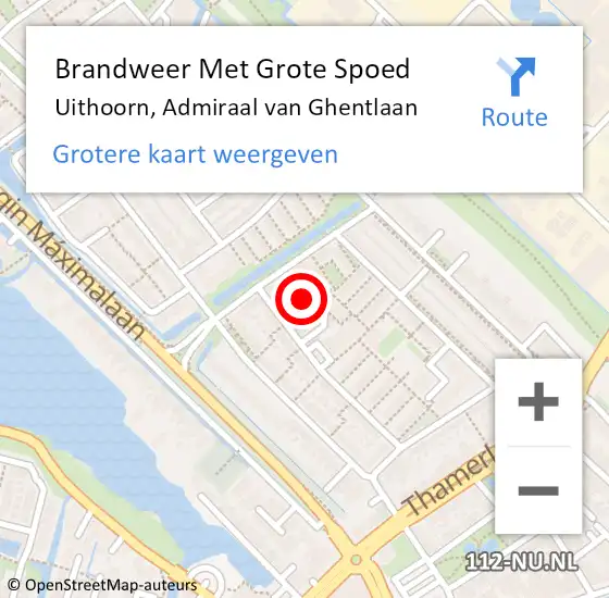 Locatie op kaart van de 112 melding: Brandweer Met Grote Spoed Naar Uithoorn, Admiraal van Ghentlaan op 5 december 2022 01:54