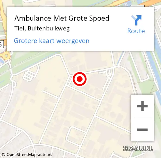 Locatie op kaart van de 112 melding: Ambulance Met Grote Spoed Naar Tiel, Buitenbulkweg op 5 december 2022 03:53