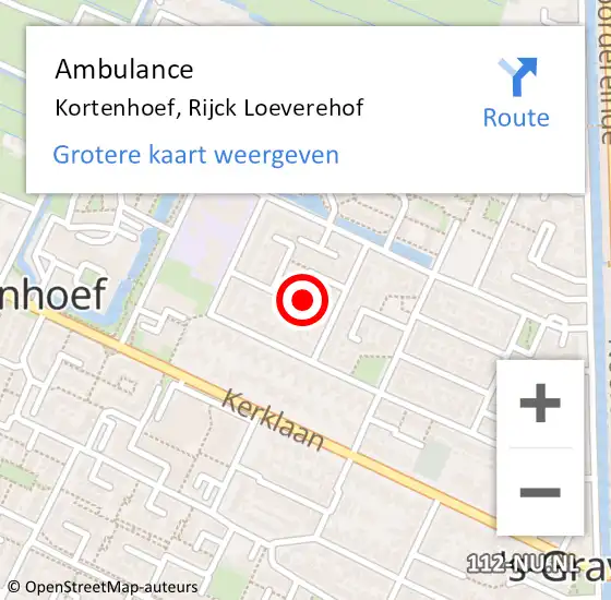 Locatie op kaart van de 112 melding: Ambulance Kortenhoef, Rijck Loeverehof op 7 augustus 2014 09:57