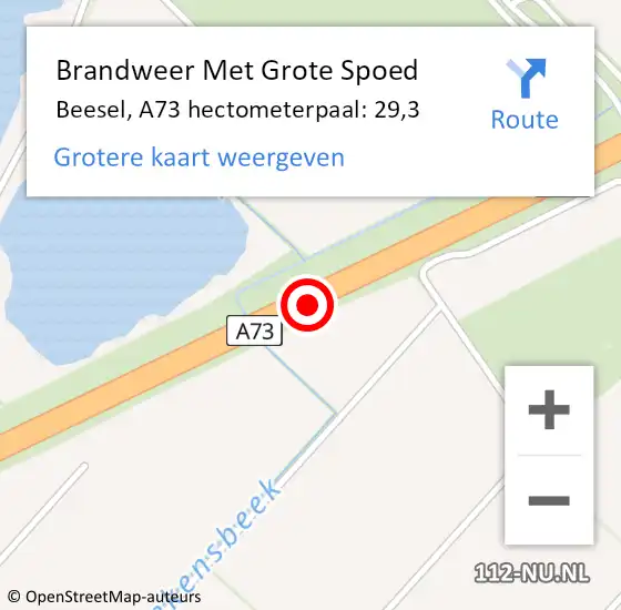 Locatie op kaart van de 112 melding: Brandweer Met Grote Spoed Naar Beesel, A73 hectometerpaal: 29,3 op 5 december 2022 05:40