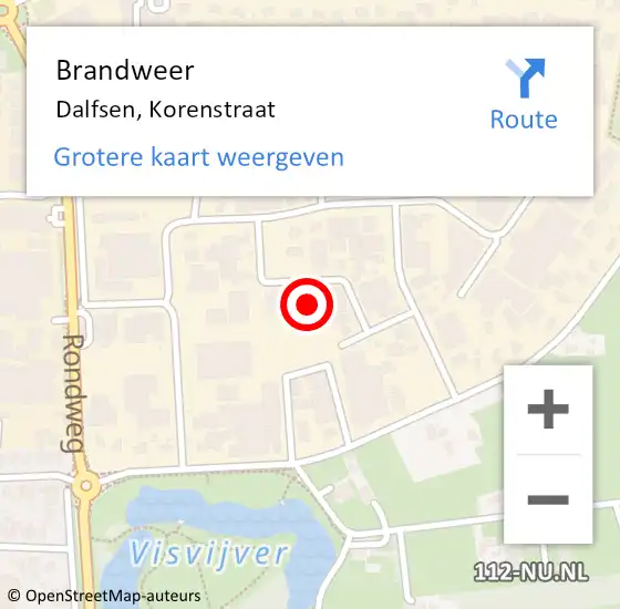 Locatie op kaart van de 112 melding: Brandweer Dalfsen, Korenstraat op 5 december 2022 06:31