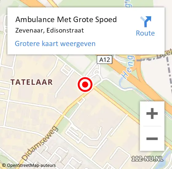 Locatie op kaart van de 112 melding: Ambulance Met Grote Spoed Naar Zevenaar, Edisonstraat op 5 december 2022 07:11