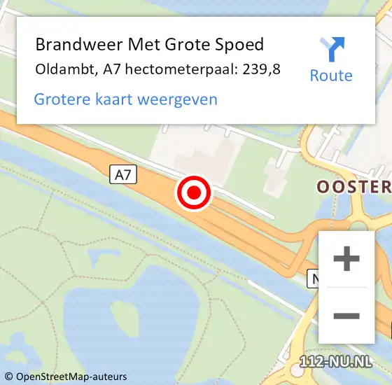 Locatie op kaart van de 112 melding: Brandweer Met Grote Spoed Naar Oldambt, A7 hectometerpaal: 239,8 op 5 december 2022 07:28