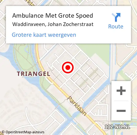 Locatie op kaart van de 112 melding: Ambulance Met Grote Spoed Naar Waddinxveen, Johan Zocherstraat op 5 december 2022 07:29