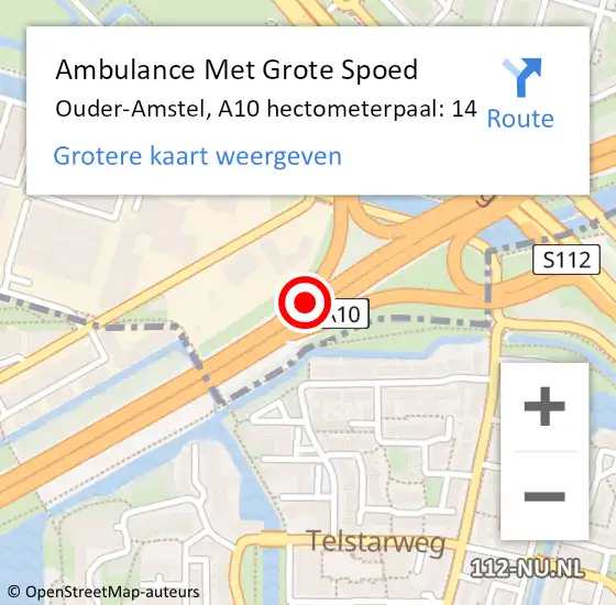 Locatie op kaart van de 112 melding: Ambulance Met Grote Spoed Naar Ouder-Amstel, A10 hectometerpaal: 14 op 5 december 2022 07:52