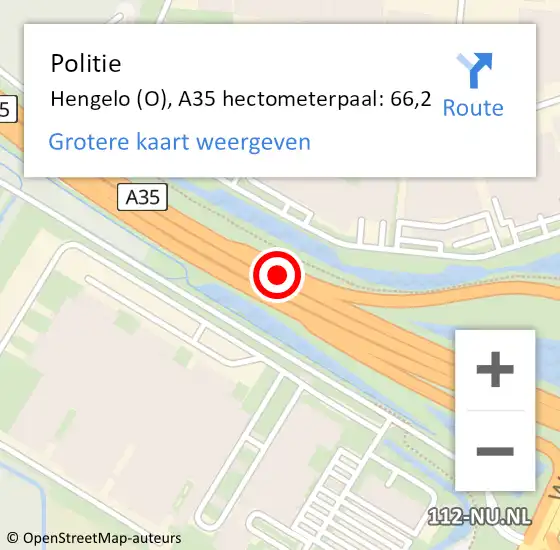 Locatie op kaart van de 112 melding: Politie Hengelo (O), A35 hectometerpaal: 66,2 op 5 december 2022 08:01