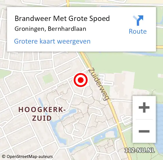 Locatie op kaart van de 112 melding: Brandweer Met Grote Spoed Naar Groningen, Bernhardlaan op 5 december 2022 08:04