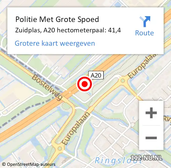 Locatie op kaart van de 112 melding: Politie Met Grote Spoed Naar Zuidplas, A20 hectometerpaal: 41,4 op 5 december 2022 08:07