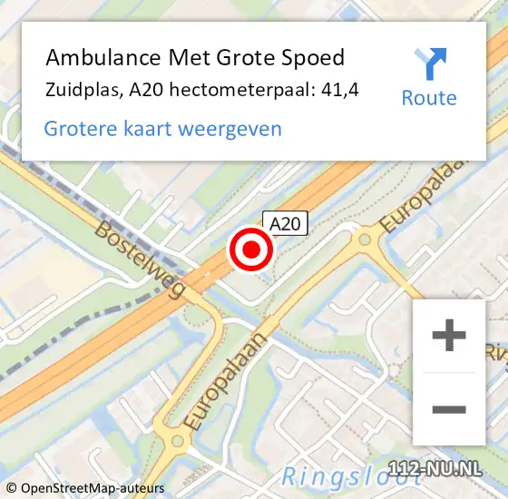 Locatie op kaart van de 112 melding: Ambulance Met Grote Spoed Naar Zuidplas, A20 hectometerpaal: 41,4 op 5 december 2022 08:08