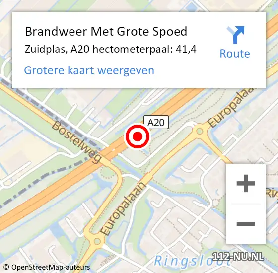 Locatie op kaart van de 112 melding: Brandweer Met Grote Spoed Naar Zuidplas, A20 hectometerpaal: 41,4 op 5 december 2022 08:09