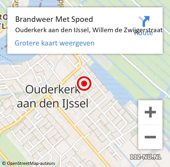 Locatie op kaart van de 112 melding: Brandweer Met Spoed Naar Ouderkerk aan den IJssel, Willem de Zwijgerstraat op 5 december 2022 08:29